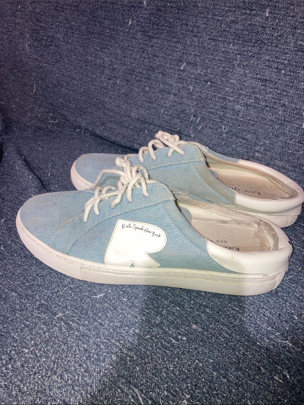 kate spade light blue canvas lace-up slip-on sneakers with white accents